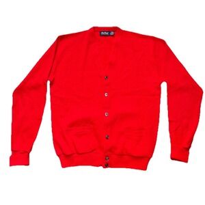 Vintage  Mens LT Cardigan Sweater Red  Acrylic Par Four Golf Buttons Pockets
